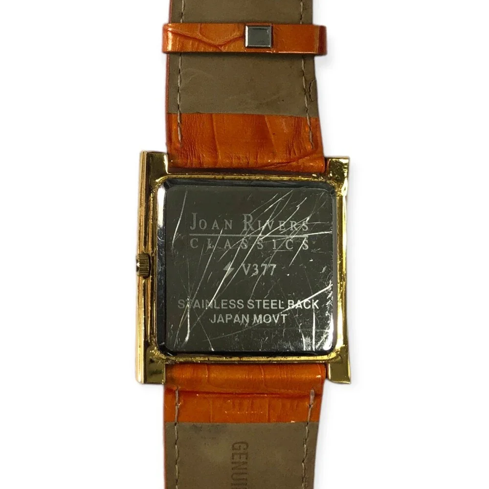 Joan Rivers Classics V377 Vintage Wide Leather Band Rhinestone Square Face Watch
